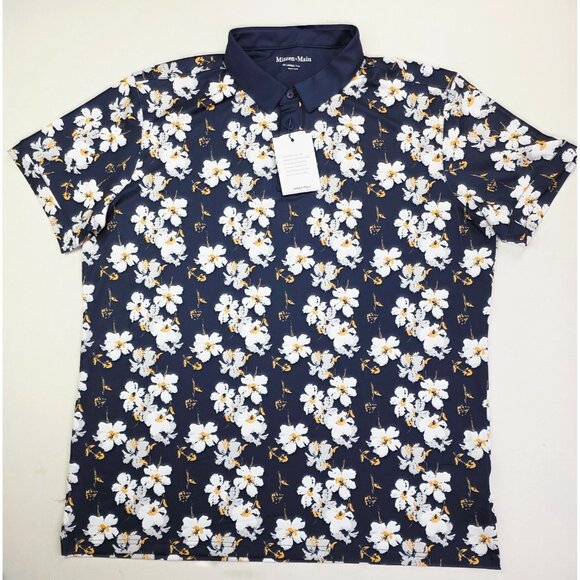 Mizzen Main Size 2XL Trim Mens Navy Floral Neck Logo Polyester Versa Polo NWT - Picture 7 of 12